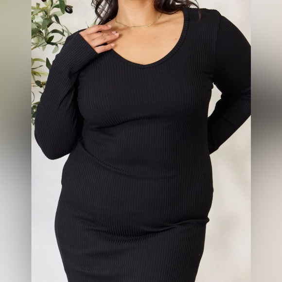 NEW Culture Code PLUS + REG Size Ribbed Long Sleeve Slit Hem Midi Dress - Picture 5 of 13